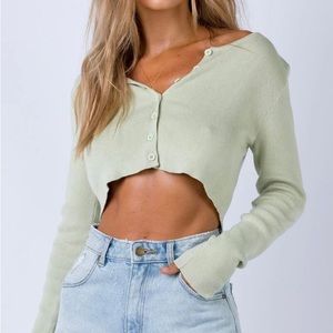 Princess Polly Crop Button Down Green